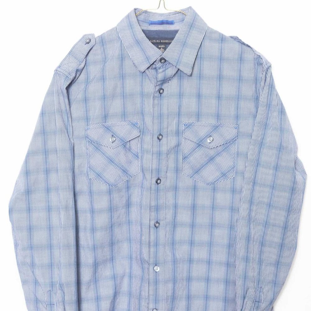 Banana Republic Men's Small Button-up Long Sleeve Shirt - Blue Plaid